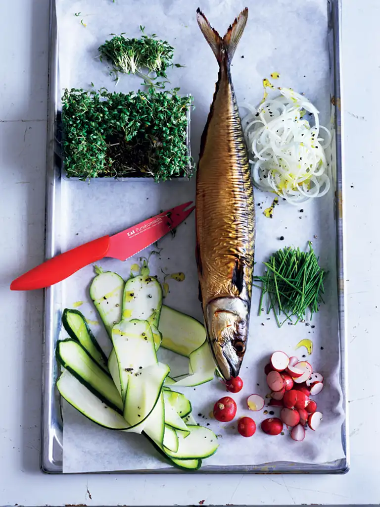 Grov rillette af røget fisk med karse-radisesalat