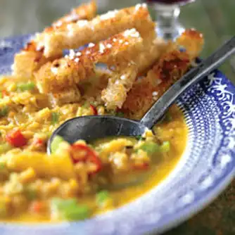 Linsesuppe med varme krydderier og stegt squash