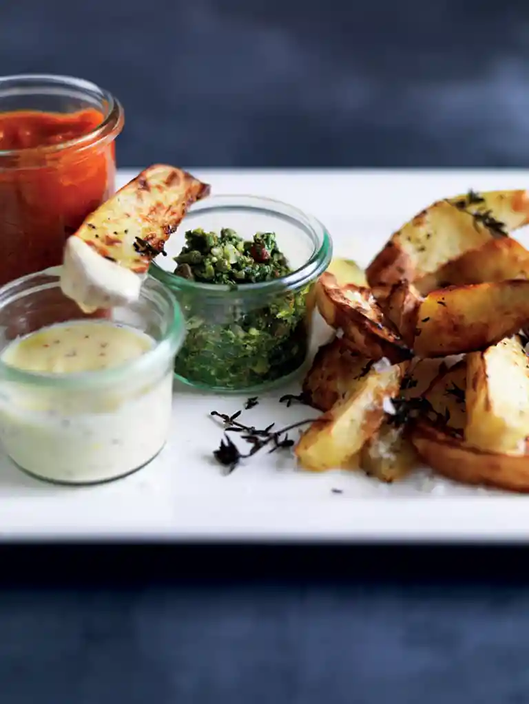 Ovnkartoffelfritter med 3 x dip